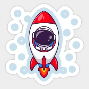 Cute Astronaut In Rocket Cartoon Sticker